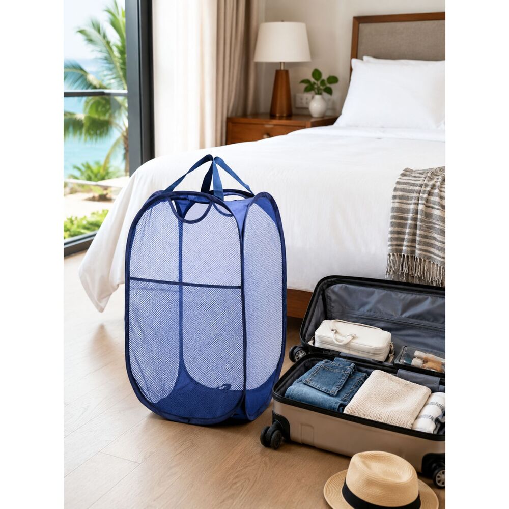 New Pop Up Hamper Navy Blue Travel Foldable Packable